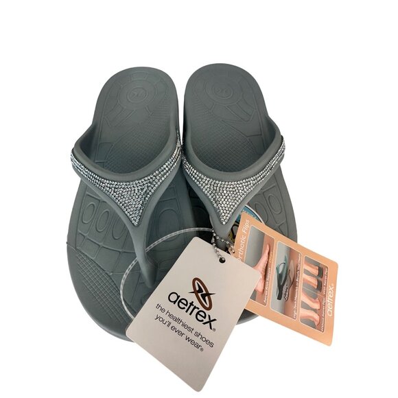 Aetrex Womens Orthotic Flip Flops Size 9 With Rhinestone Straps & Arch Support I - Picture 1 of 7